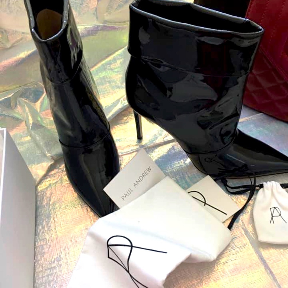 Paul Andrew’s Heel Bootie Black Patent Leather Run Small fits more like an 8.5